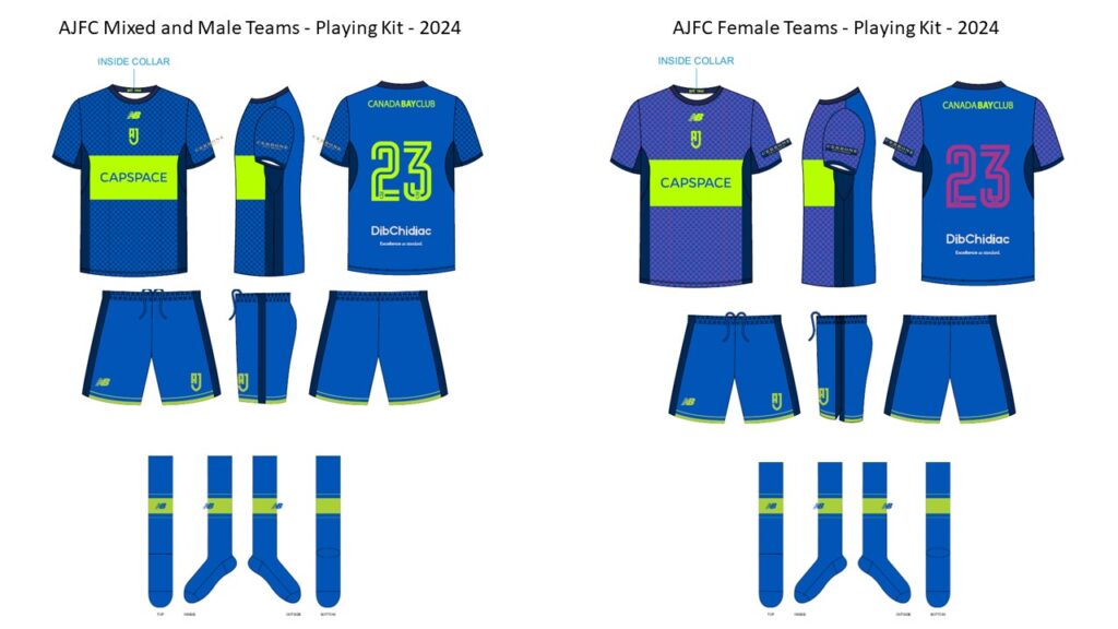 AJFC Male and Female Playing Kits for the 2024 Football Seasons