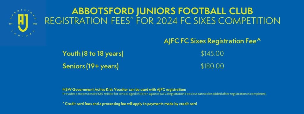 AJFC Player Registration Fees for 2024 FC Sixes Competition